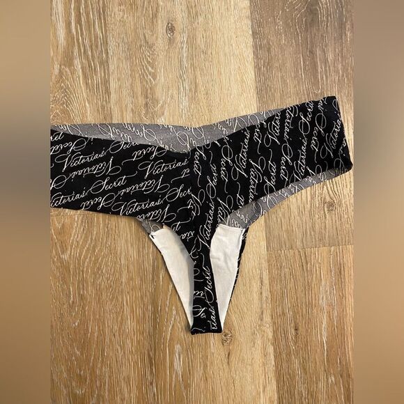 Victorias Secret VS Seamless Logo black smooth Thong panties underwear NEW Large - Picture 7 of 9